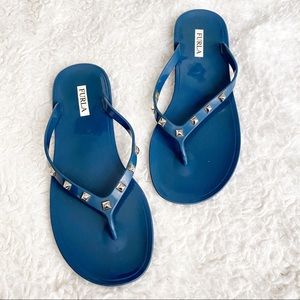 Furla Rockstud Silver Studded Jelly Thong Sandal